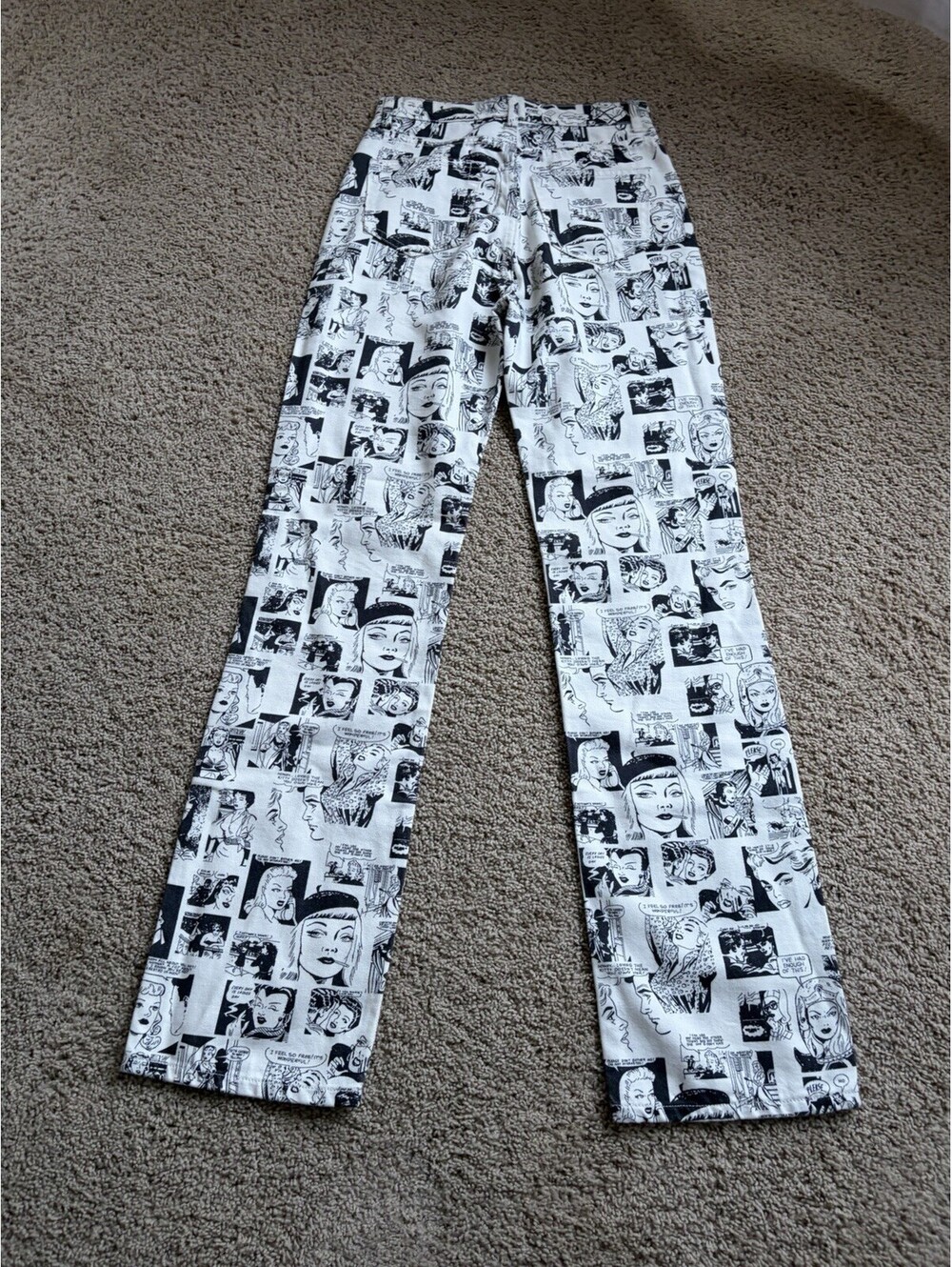 Reformation Newsprint High Rise Straight Leg jeans Newsprint Cream/ Black Sz 25 - Picture 12 of 13